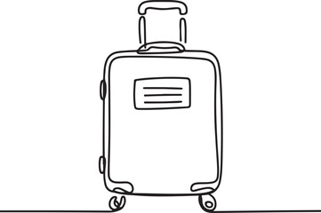 Continuous line art illustration of handmade contour forming travel luggage with label details