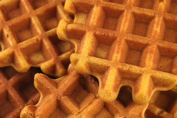 Homemade gluten free waffles background. Close up.