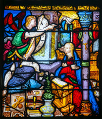 Stained glass (16th century) of Annunciation to the Blessed Virgin Mary by the Archangel Gabriel.
