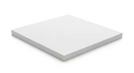 A stark white square board casting a subtle shadow on a plain white background, emphasizing its geometric form