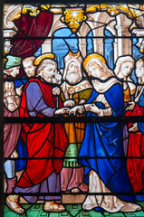 Obraz premium Stained glass (19th century) of Holy family: The wedding of Mary and Joseph.