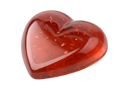 Shiny red glass heart shape symbol isolated on transparent background