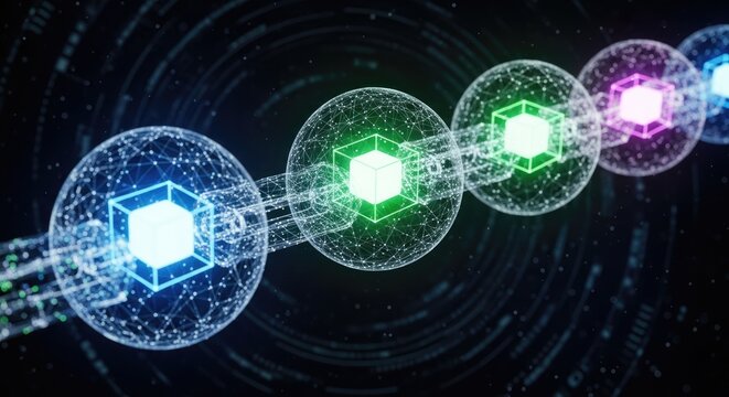 Secure blockchain network glowing with connection in modern digital sphere for advanced technology - Powered by Adobe