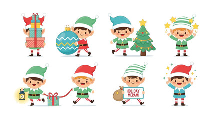 Holiday Elves: Joyful elves prepare for the holiday, filled with festive cheer as they wrap gifts, trim the tree, and spread holiday greetings.