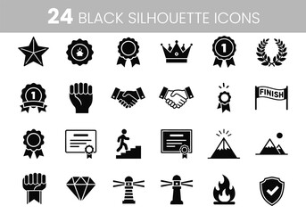 Set of black and white success and achievement icons for design