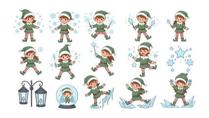 Festive Christmas Elves Collection: A delightful ensemble of whimsical elves, radiating joy and festive spirit. Adorned in charming outfits, they bring the magic of the holiday season to life.