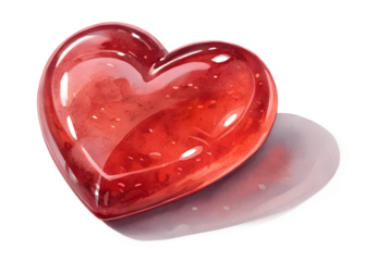 Red glass heart with glitter isolated on transparent background