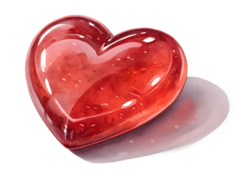 Red glass heart with glitter isolated on transparent background
