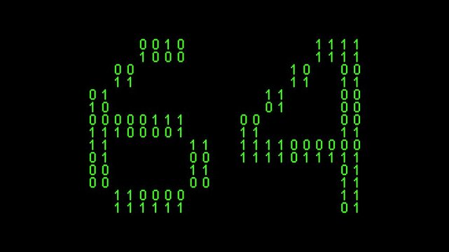 Single number 64, sixty-four, sixty-fourth on animated matrix background
