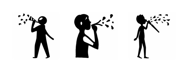 Obraz premium Silhouettes of people celebrating, communicating, and blowing sound