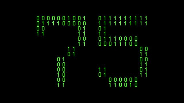 Single number 75, seventy-five, seventy-fifth on animated matrix background