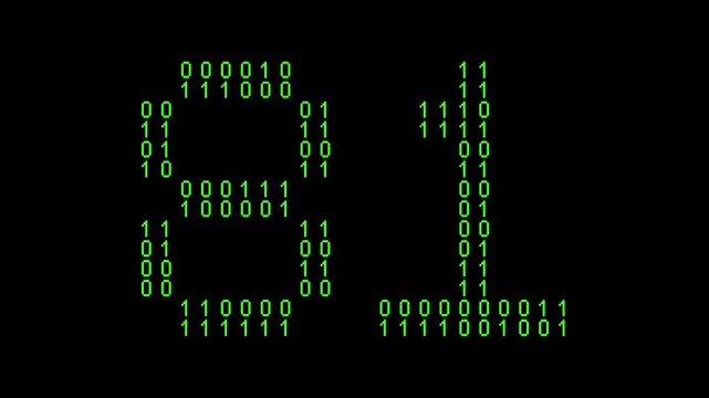 Single number 81, eighty-one, eighty-first on animated matrix background