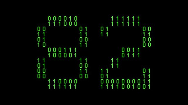 Single number 82, eighty-two, eighty-second on animated matrix background