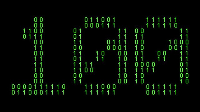Single number 100, one hundred, one hundredth on animated matrix background