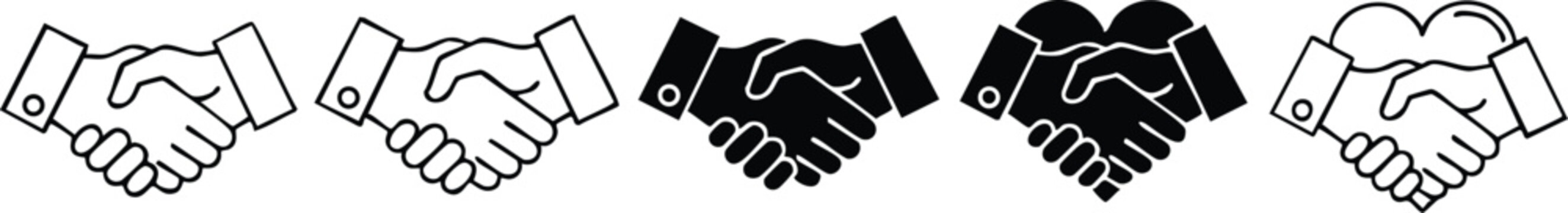 Collection of handshake icons symbolizing agreement partnership and business deal for websites presentations and designs