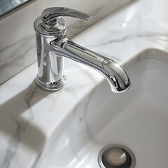 Chrome Faucet on White Marble Sink