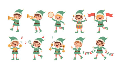 Elf Ensemble: An adorable elf ensemble joyfully performs various holiday instruments, sharing the merry spirit. 