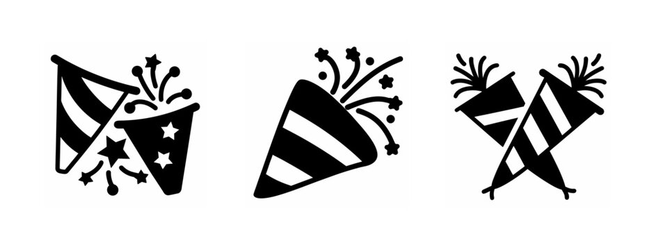 Party popper and confetti cone icons for festive occasions design