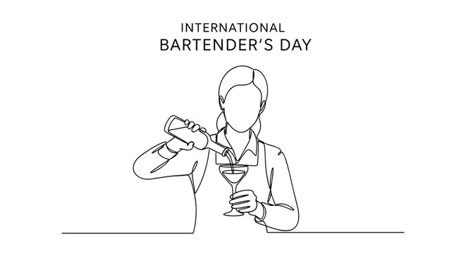 Bartender pouring drink into glass for International Bartender's Day  