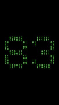 Single number 83, eighty-three, eighty-third on animated matrix background
