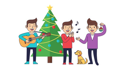 Holiday Harmony: A scene of festive merriment unfolds, as a trio of individuals gather around a decorated Christmas tree, filled with the warmth of the holiday season.