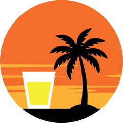 Tropical sunset drink palm tree circle icon