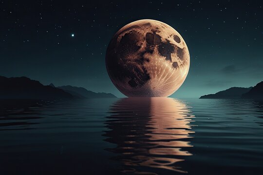 Big moon with pake landscape illustration 