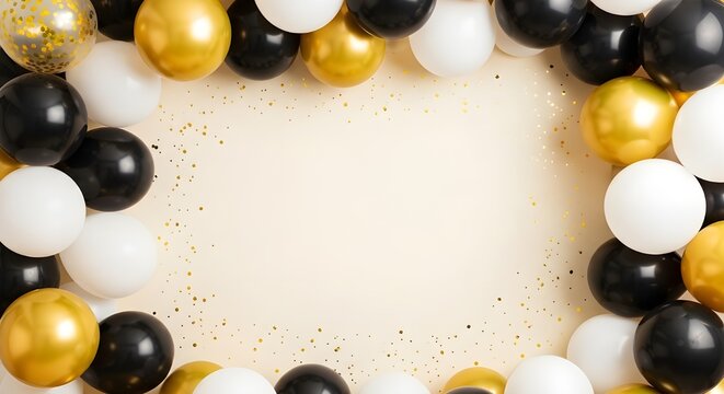 Elegant balloons frame on beige background for party or celebration
