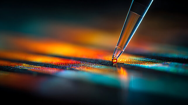 Macro pipette droplet on colorful textured surface liquid science - Powered by Adobe