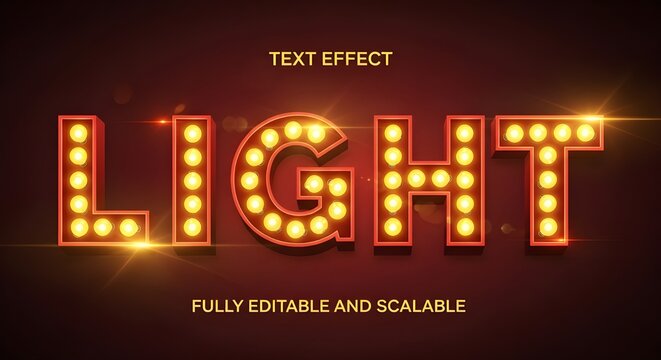 Bright lightbulb text effect for retro and vintage designs