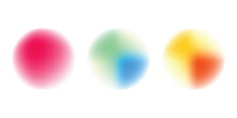 Set color circle gradient noise gradation. Abstract colorful watercolor blur mesh on isolated transparent background. Circle shape png.