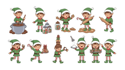 Festive Elves in Whimsical Christmas Workshop: A delightful group of industrious elves, immersed in the spirit of holiday cheer, busily prepare for the season. Joyful and full of festive energy.