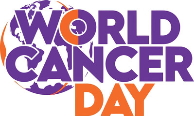 World cancer day globe awareness purple orange text