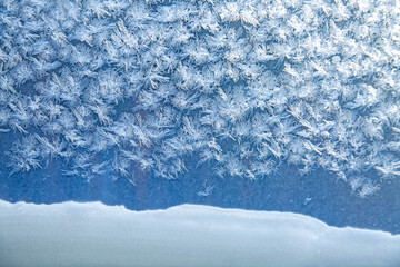 Pattern of frost on the window pane. Beauty of nature. Frost texture.
