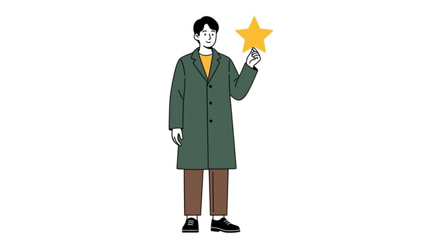 Man with Star in hand: A composed individual holds a brilliant gold star, an emblem of achievement, demonstrating a sense of pride and aspiration.