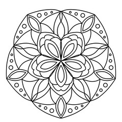 Intricate flower petal mandala line art for coloring