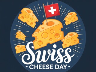 Celebrate swiss cheese day with a festive illustration of swiss cheese and a swiss flag