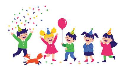 Cheerful Celebration: Vibrant illustration of happy children, celebrating a special event, full of joy and excitement.