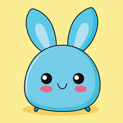 Cute blue cartoon bunny illustration on yellow background