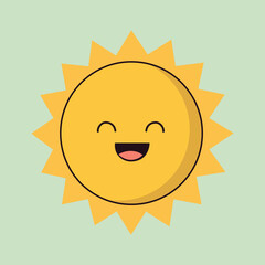 Cute smiling sun cartoon illustration on light green