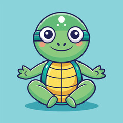 Obraz premium Adorable cartoon turtle meditating in a relaxed pose with big eyes