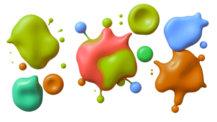 colorful paint splashes on white.set of colourful paint blobs 3d on png background 