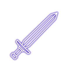 A glowing, stylized sword illustration with a purple neon effect, presented against a white background.