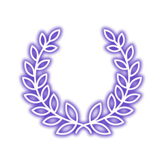 A purple laurel wreath with a glowing white outline, symbolizing victory, achievement, and honor, isolated on a white background.