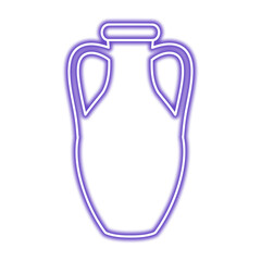 A minimalist, glowing, purple outline of a classic amphora vase with handles, isolated on a white background.