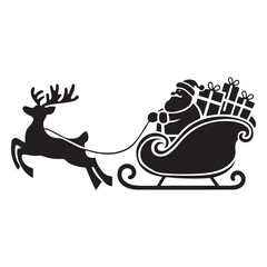 Santa Claus Riding Sleigh with Reindeer Silhouette – Christmas Holiday Scene for Festive Decorations, Greeting Cards, and Winter Designs
