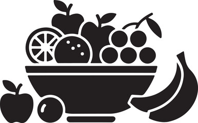 Assorted Fruits in a Bowl Silhouette minimal