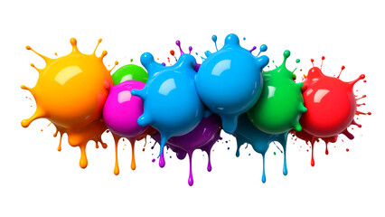 colorful paint splashes on white.set of colourful paint blobs 3d on png background 