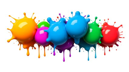 colorful paint splashes on white.set of colourful paint blobs 3d on png background 
