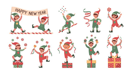 Festive Elves: A whimsical collection of joyful elves, each with a unique flair, ready to spread holiday cheer and embrace the spirit of the New Year. 